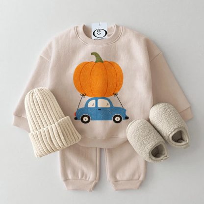 Baby Carrying Pumpkins Beige Sweatshirt 2-piece Set - Beige - 2-3T - image 1