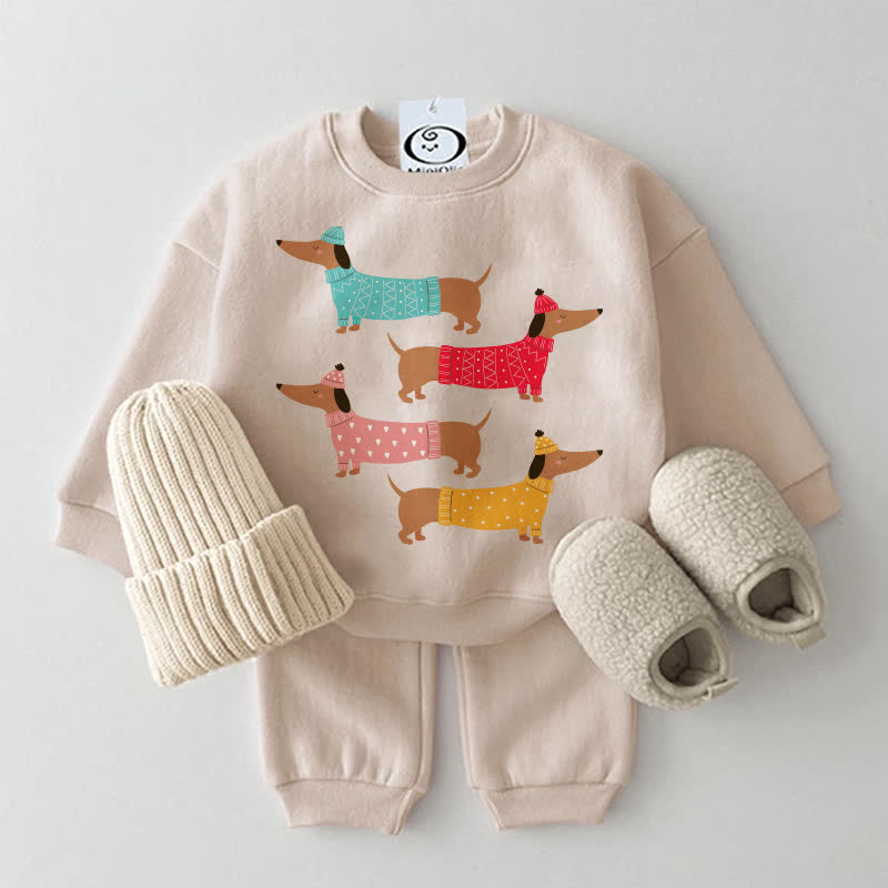 Baby Dachshunds Beige Sweatshirt 2-piece Set - Beige - 2-3T - image 1