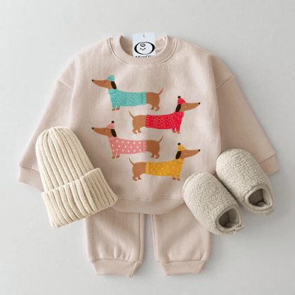 Baby Dachshunds Beige Sweatshirt 2-piece Set - Beige - 2-3T - image 1