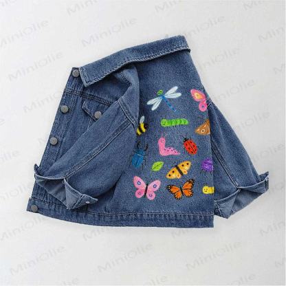 Toddler Kid Butterfly Bee Denim Jacket - Blue - 10-11T - image 1