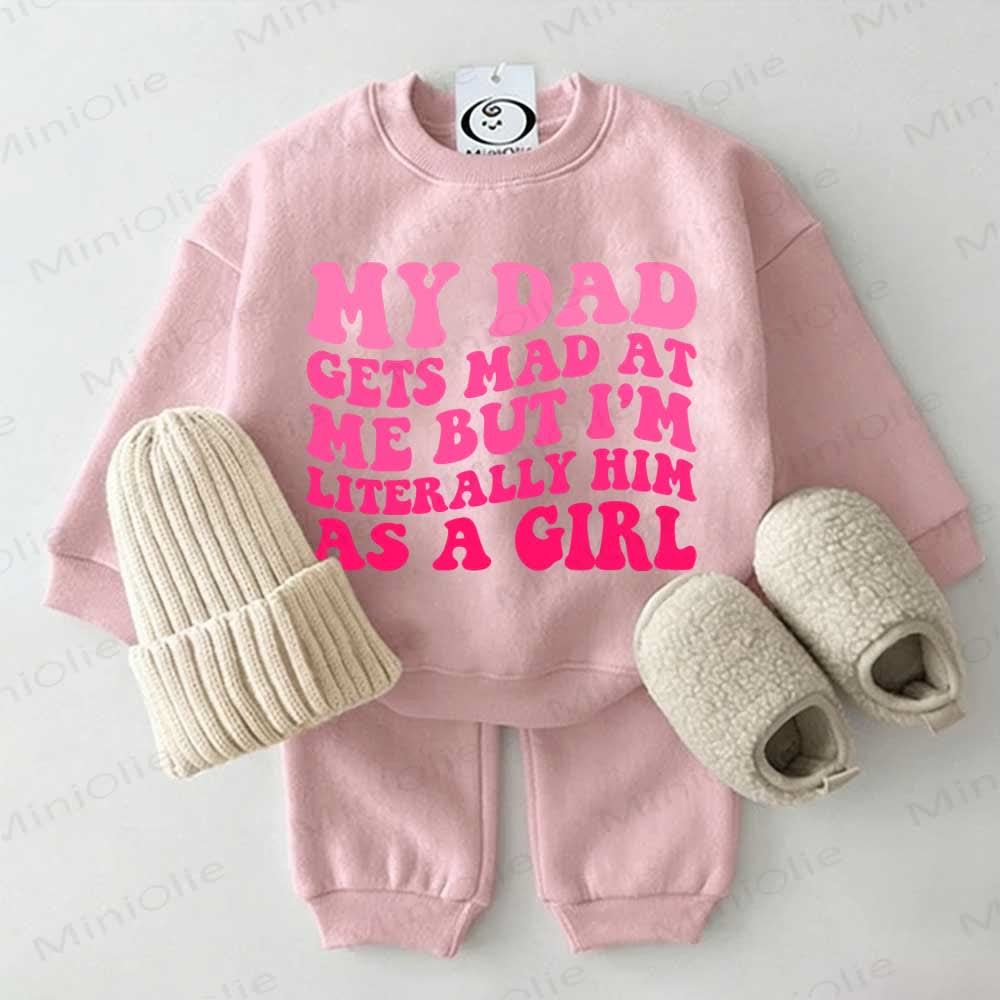 MY DAD GETS MAD AT ME BUT I'M LITERALLY HIM AS A GIRL Baby Sweatshirt 2-piece Pink Set - Pink - 2-3T - image 1