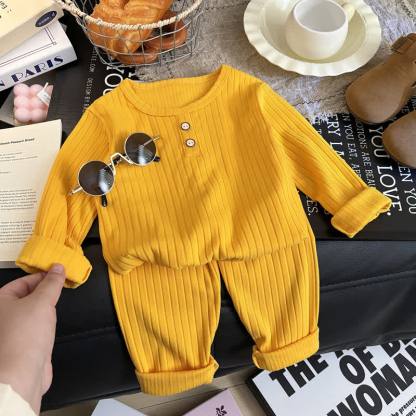 Toddler Kid Solid Color Knit Henley Lounge 2-piece Set - Yellow - 8-9T - image 4