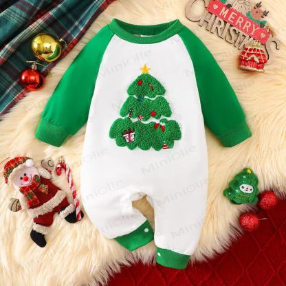 Baby Christmas Tree Long Sleeve Romper - Green - 3-6M - image 1