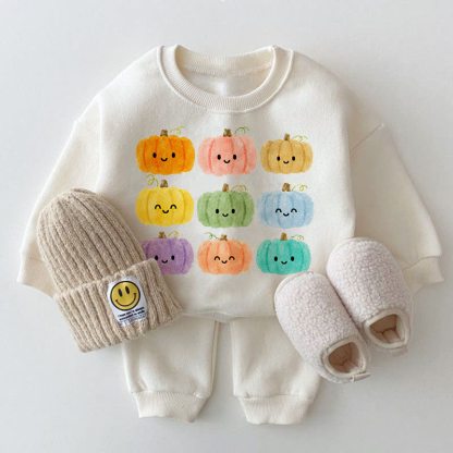Baby Smiling Pumpkin White Sweatshirt 2-piece Set - White - 2-3T - image 1