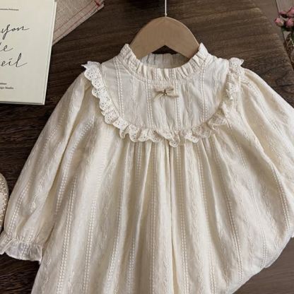 Toddler Girl Beige Lace Collar Long Sleeve Dress - image 4