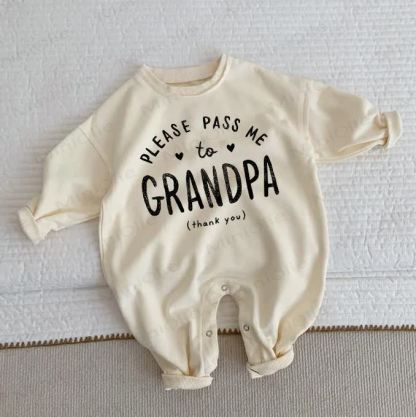 PLEASE PASS ME TO GRANDPA Baby Toddler Beige Romper - Beige - 2-3T - image 1