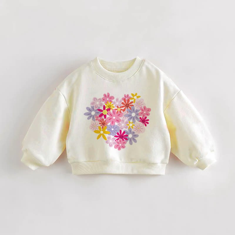 Baby Toddler Flower Heart Print Cream Sweatshirt - Cream - 3-5T - image 1