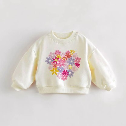Baby Toddler Flower Heart Print Cream Sweatshirt - Cream - 3-5T - image 1