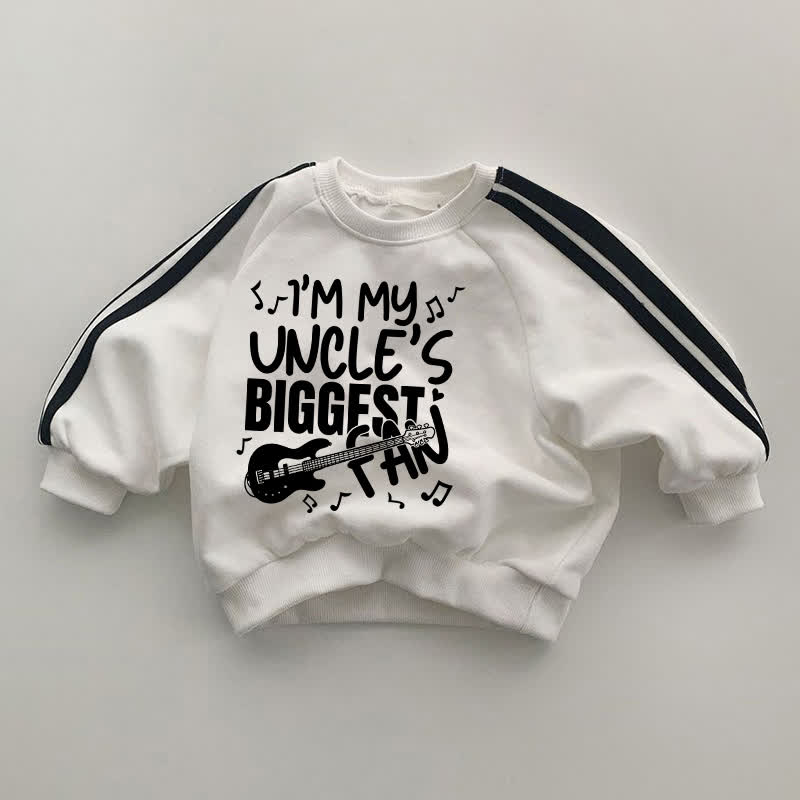 I'M MY UNCLE'S BIGGEST FAN Baby Black Striped Sleeve White Sweatshirt - White - 2-3T - image 1