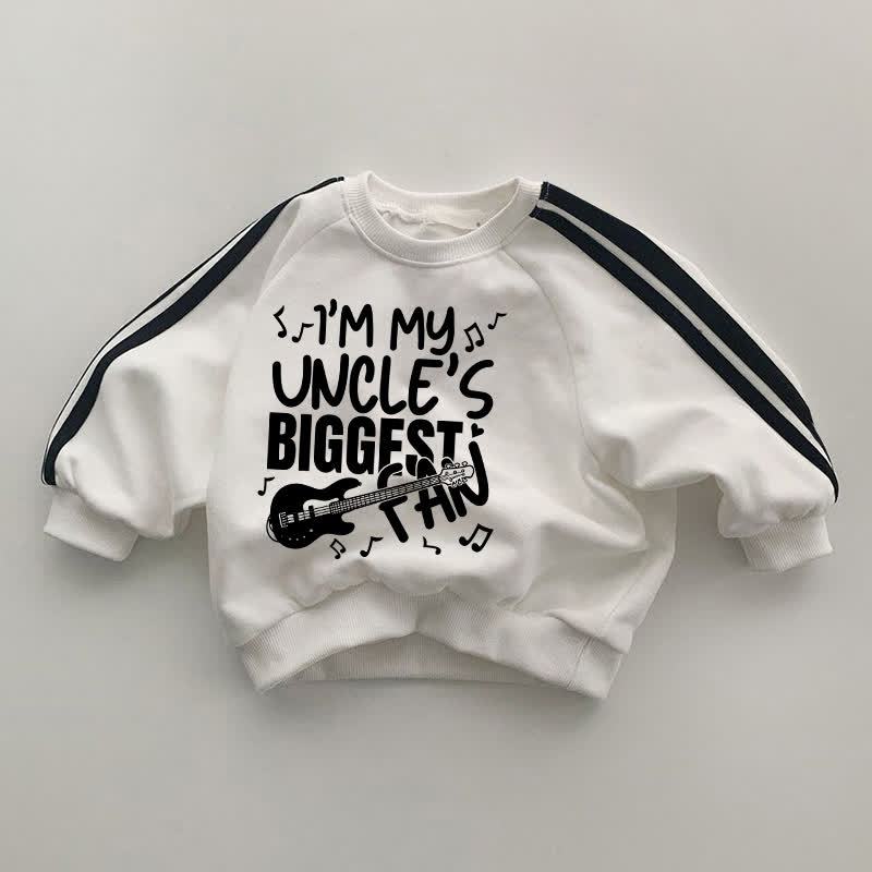 I'M MY UNCLE'S BIGGEST FAN Baby Black Striped Sleeve White Sweatshirt - White - 2-3T - image 1