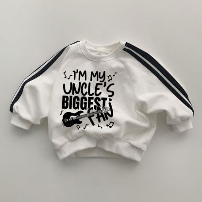 I'M MY UNCLE'S BIGGEST FAN Baby Black Striped Sleeve White Sweatshirt - White - 2-3T - image 1