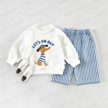 LET'S GO OUT Baby Sweatshirt and Striped Pants 2-piece Set - White&Blue - 2-3T - image 1