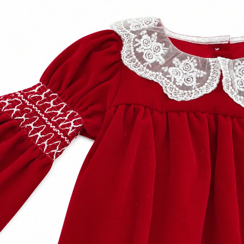 Baby Toddler Girl Red Velvet Lace Collar Christmas Dress - image 6