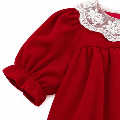 Baby Toddler Girl Red Velvet Lace Collar Christmas Dress - image 5