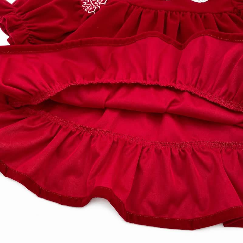 Baby Toddler Girl Red Velvet Lace Collar Christmas Dress - image 7