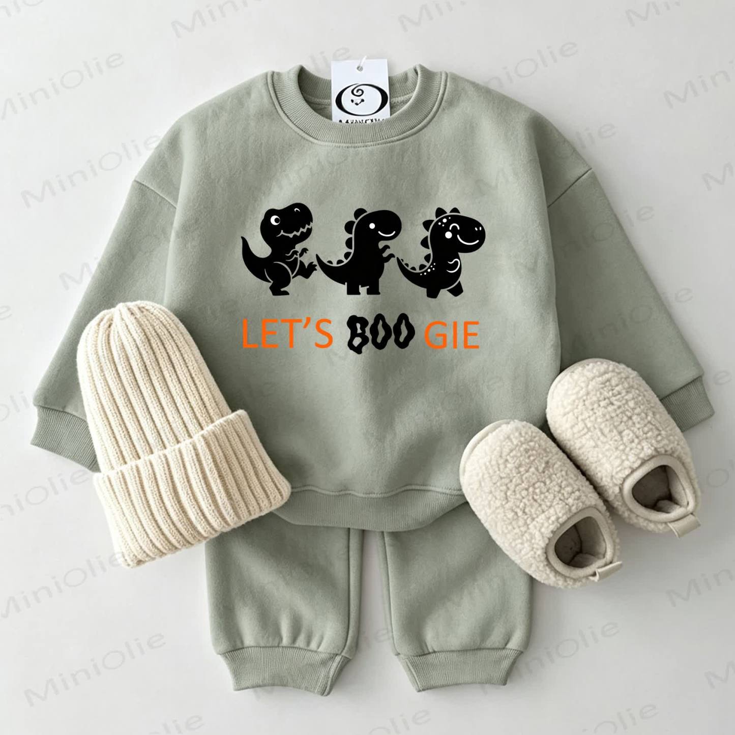 LET'S BOO GIE Baby Dinosaur Sweatshirt 2-piece Set - Grey Green - 2-3T - image 1