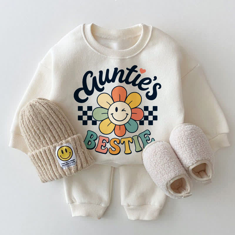 AUNTIE'S BESTIE Baby Flower White Sweatshirt 2-piece Set - White - 2-3T - image 1