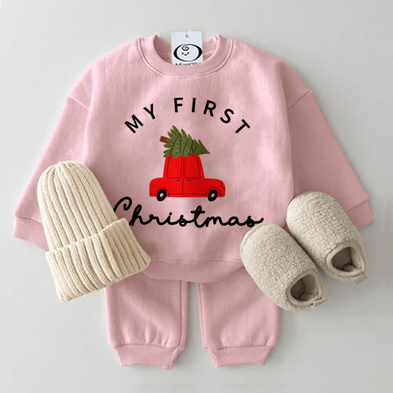 MY FIRST CHRISTMAS Baby Christmas Tree Car Print Sweatshirt 2-piece Set - Pink - 2-3T - image 2