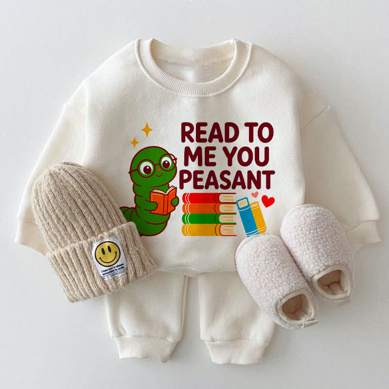 READ TO ME YOU PEASANT Baby Book Print White Sweatshirt 2-piece Set - White - 2-3T - image 1