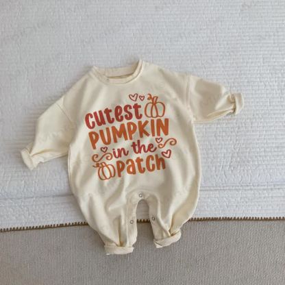 CUTEST PUMPKIN IN THE PATCH Baby Romper - Beige - 2-3T - image 1