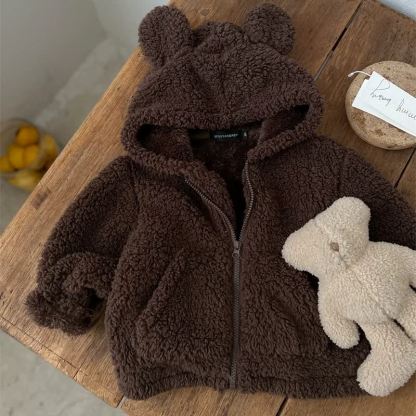 Baby Toddler Bear Ear Sherpa Zip Jacket - Brown - 4-5T - image 3