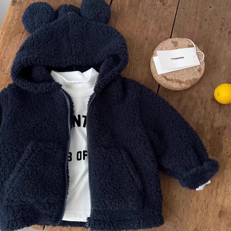 Baby Toddler Bear Ear Sherpa Zip Jacket - Navy - 4-5T - image 5