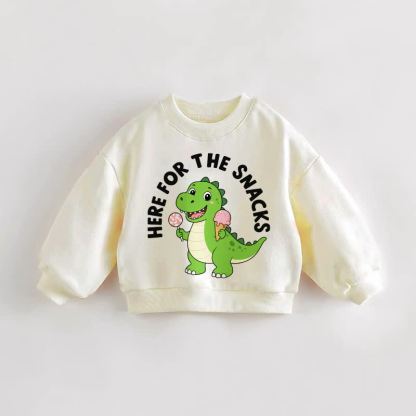 HERE FOR THE SNACKS Baby Toddler Dinosaur Print Cream Sweatshirt - Cream - 3-5T - image 1