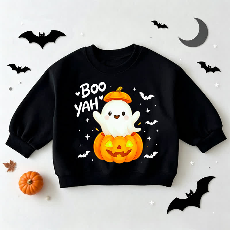 BOO YAH Baby Toddler Ghost and Pumpkin Black Sweatshirt - Black - 3-5T - image 1
