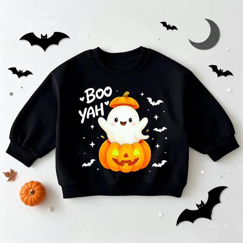 BOO YAH Baby Toddler Ghost and Pumpkin Black Sweatshirt - Black - 3-5T - image 1