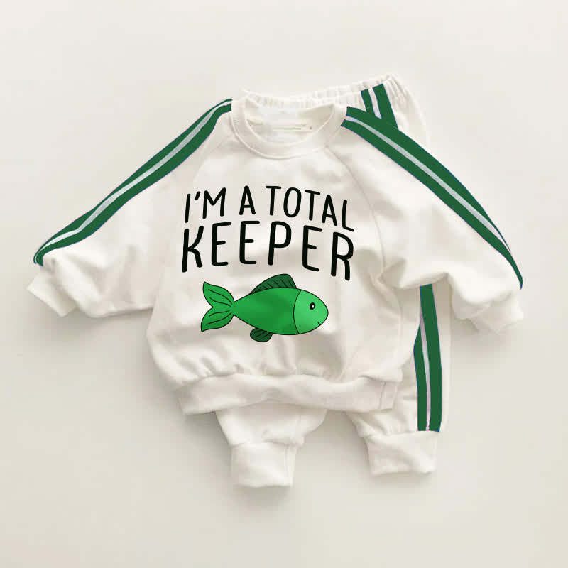 I'M A TOTAL KEEPER Baby Toddler Fish Print Green Striped 2-piece Set - White&Green - 3-5T - image 1