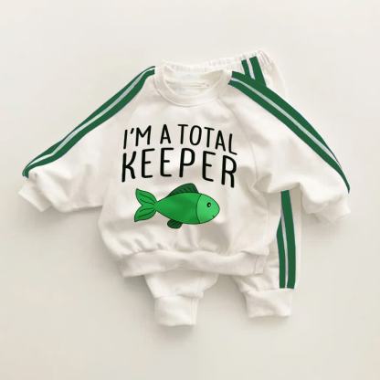 I'M A TOTAL KEEPER Baby Toddler Fish Print Green Striped 2-piece Set - White&Green - 3-5T - image 1