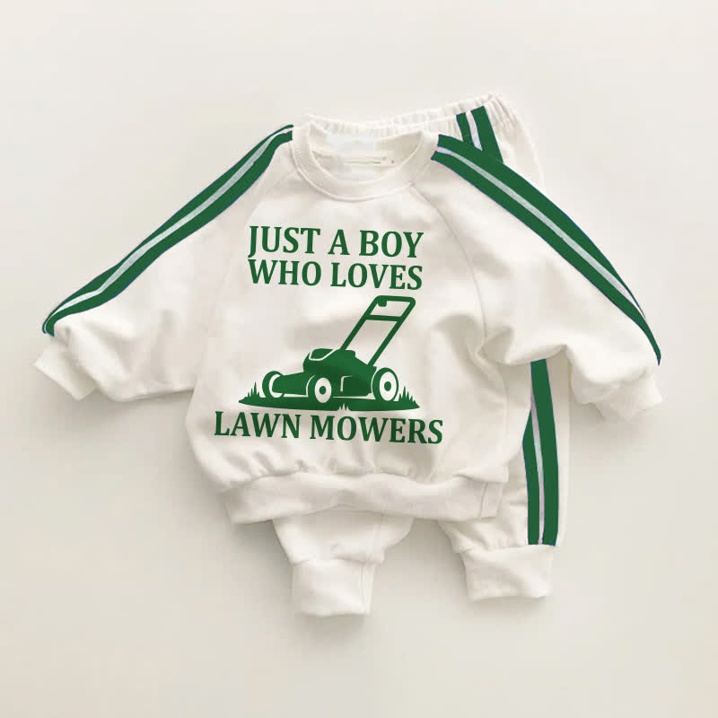 JUST A BOY WHO LOVES LAWN MOWERS Baby Toddler Green Striped 2-piece Set - White&Green - 3-5T - image 1