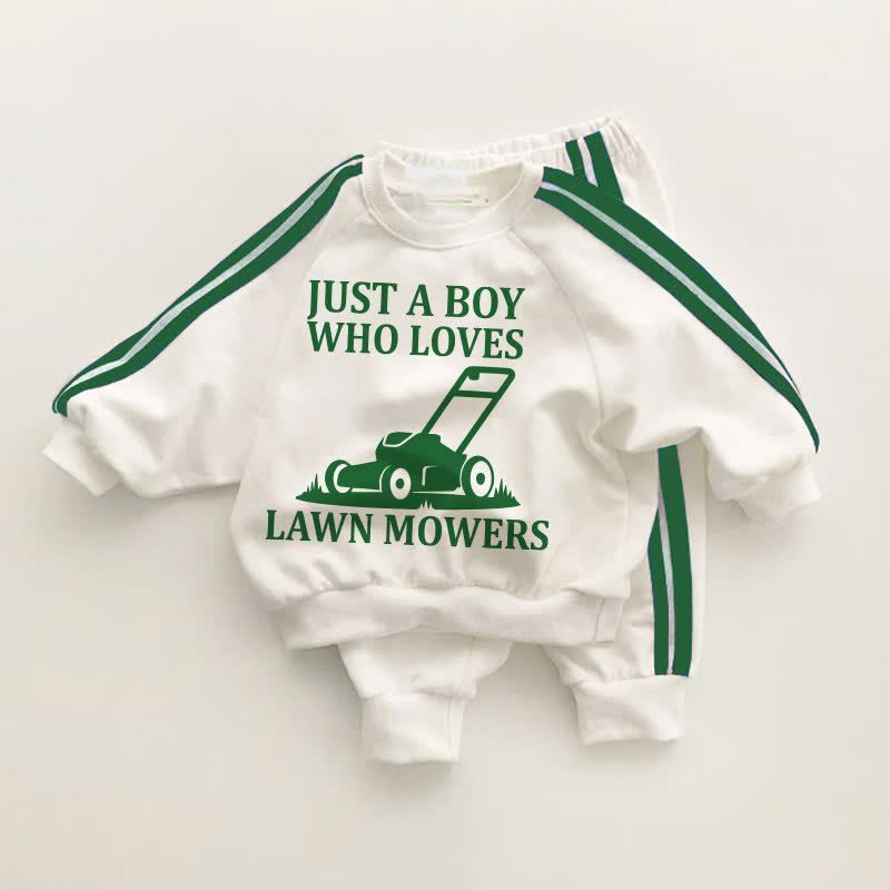 JUST A BOY WHO LOVES LAWN MOWERS Baby Toddler Green Striped 2-piece Set - White&Green - 3-5T - image 1