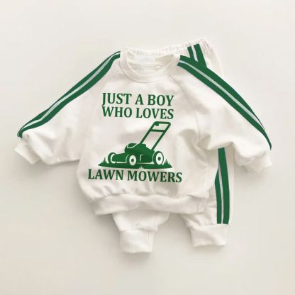 JUST A BOY WHO LOVES LAWN MOWERS Baby Toddler Green Striped 2-piece Set - White&Green - 3-5T - image 1