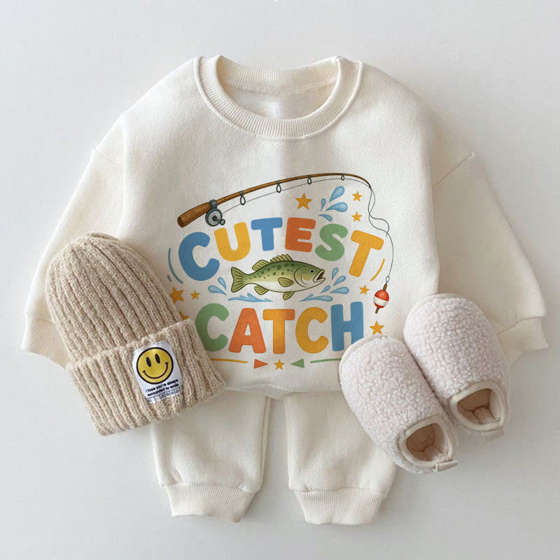 CUTEST CATCH Baby Fish Print White Sweatshirt 2-piece Set - White - 2-3T - image 1