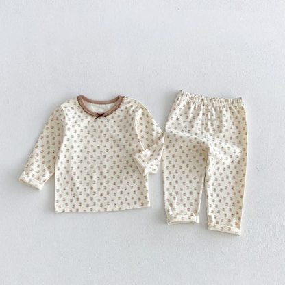 Baby Toddler Girl Cozy Floral Pajama 2-piece Set - Beige - 6-7T - image 5