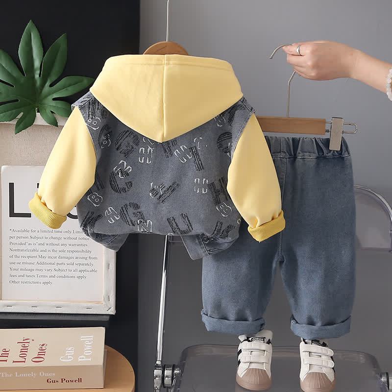 Toddler Baby Boy Cartoon Hoodie and Denim Vest 3-piece Set - image 4