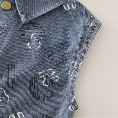 Toddler Baby Boy Cartoon Hoodie and Denim Vest 3-piece Set - image 6