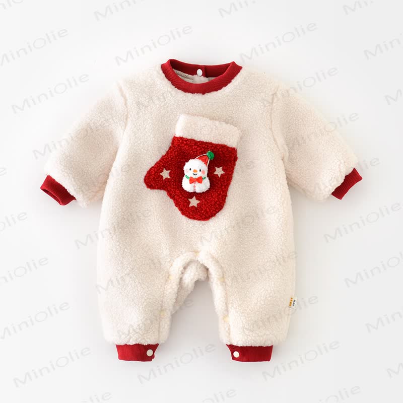 Baby Christmas Stocking Sherpa Romper - Beige - 18-24M - image 1