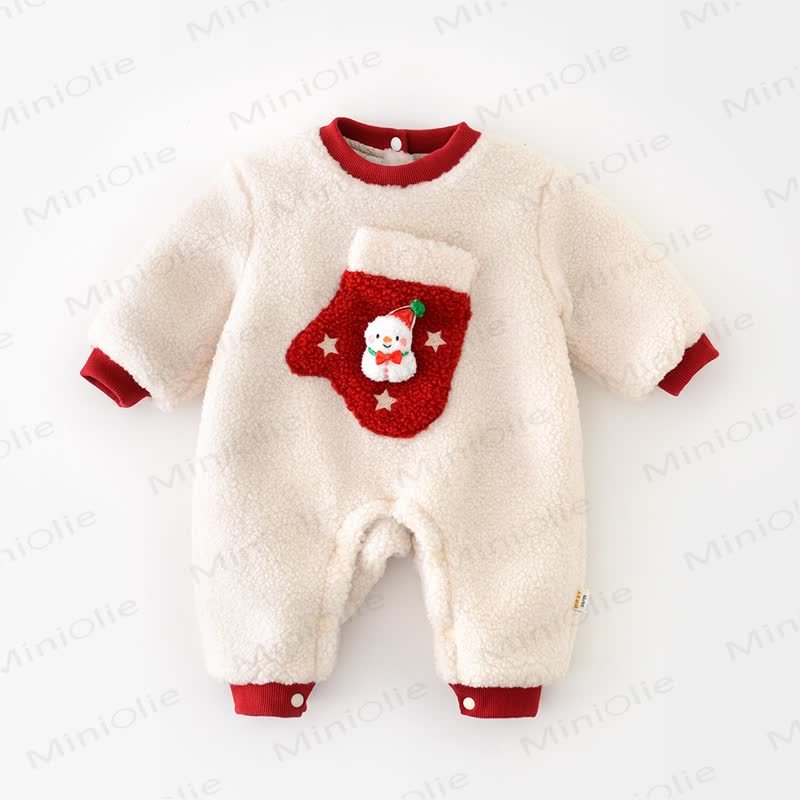 Baby Christmas Stocking Sherpa Romper - Beige - 18-24M - image 1