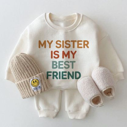 MY SISTER IS MY BEST FRIEND Baby White Sweatshirt 2-piece Set - White - 2-3T - image 1