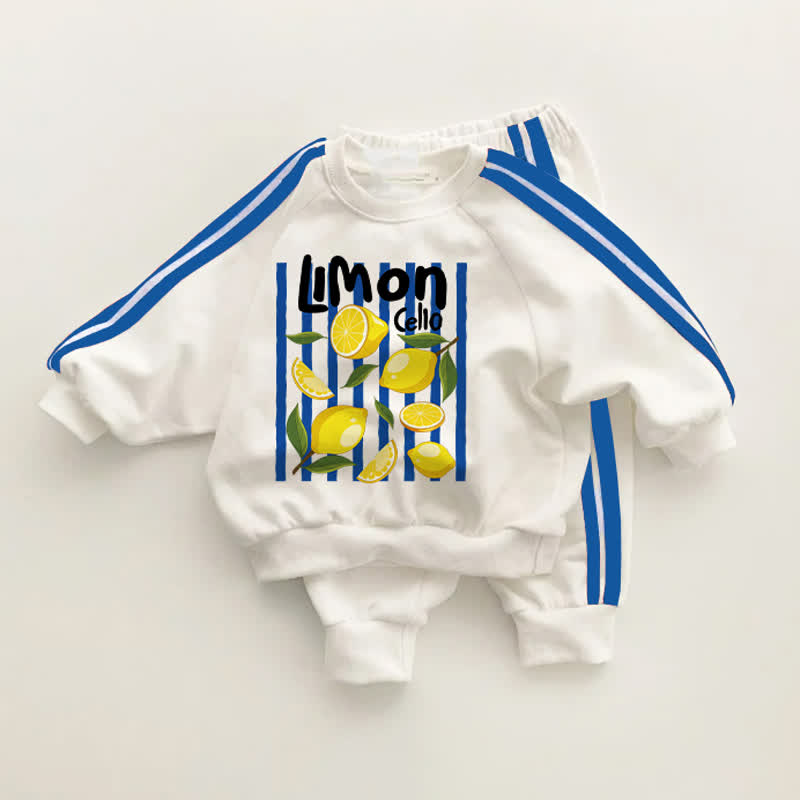 LIMON CELLO Baby Fruit Print Blue Striped 2-piece Set - White&Blue - 3-5T - image 1