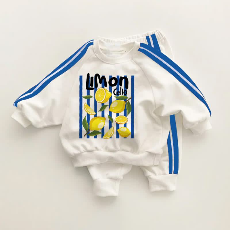 LIMON CELLO Baby Fruit Print Blue Striped 2-piece Set - White&Blue - 3-5T - image 1
