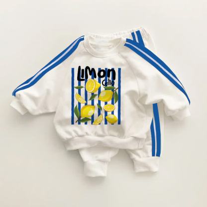 LIMON CELLO Baby Fruit Print Blue Striped 2-piece Set - White&Blue - 3-5T - image 1