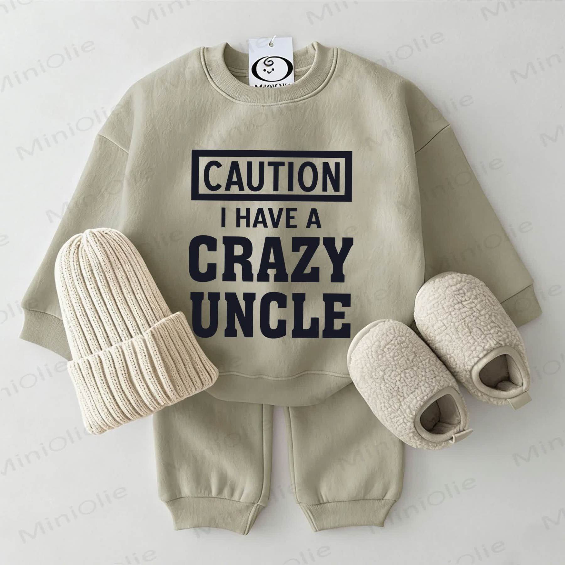 CAUTION I HAVE A CRAZY UNCLE Baby 2-piece Grey Green Set - Grey Green - 2-3T - image 1