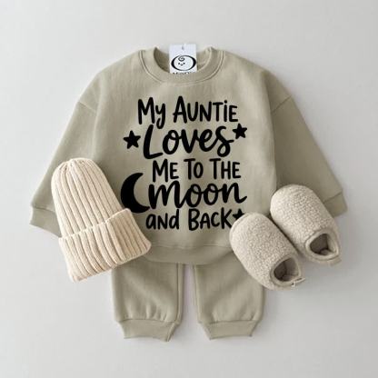 MY AUNTIE LOVES ME TO THE MOON AND BACK Baby Sweatshirt 2-piece Set - Grey Green - 2-3T - image 2