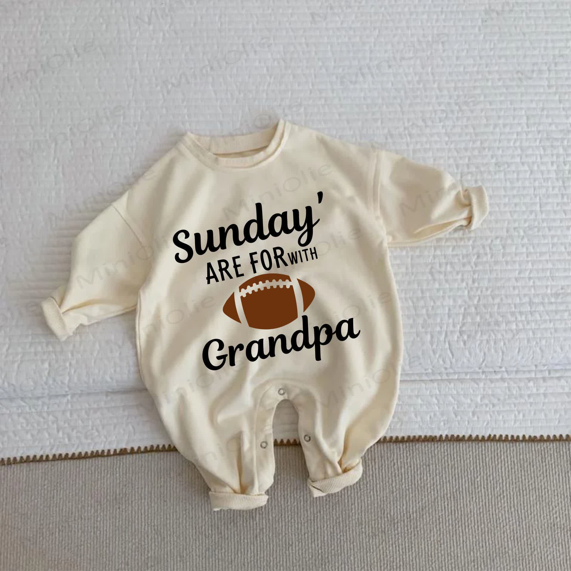 SUNDAY' ARE FOR WITH GRANDPA Baby Beige Rugby Romper - Beige - 2-3T - image 1