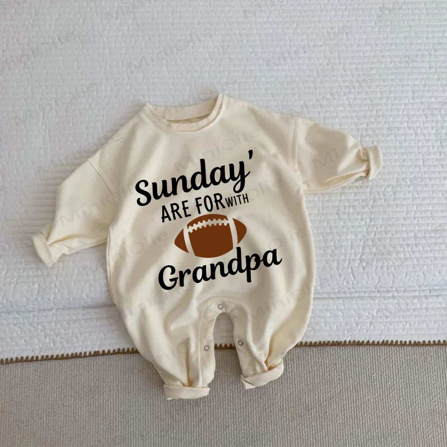 SUNDAY' ARE FOR WITH GRANDPA Baby Beige Rugby Romper - Beige - 2-3T - image 1