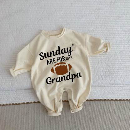SUNDAY' ARE FOR WITH GRANDPA Baby Beige Rugby Romper - Beige - 2-3T - image 1