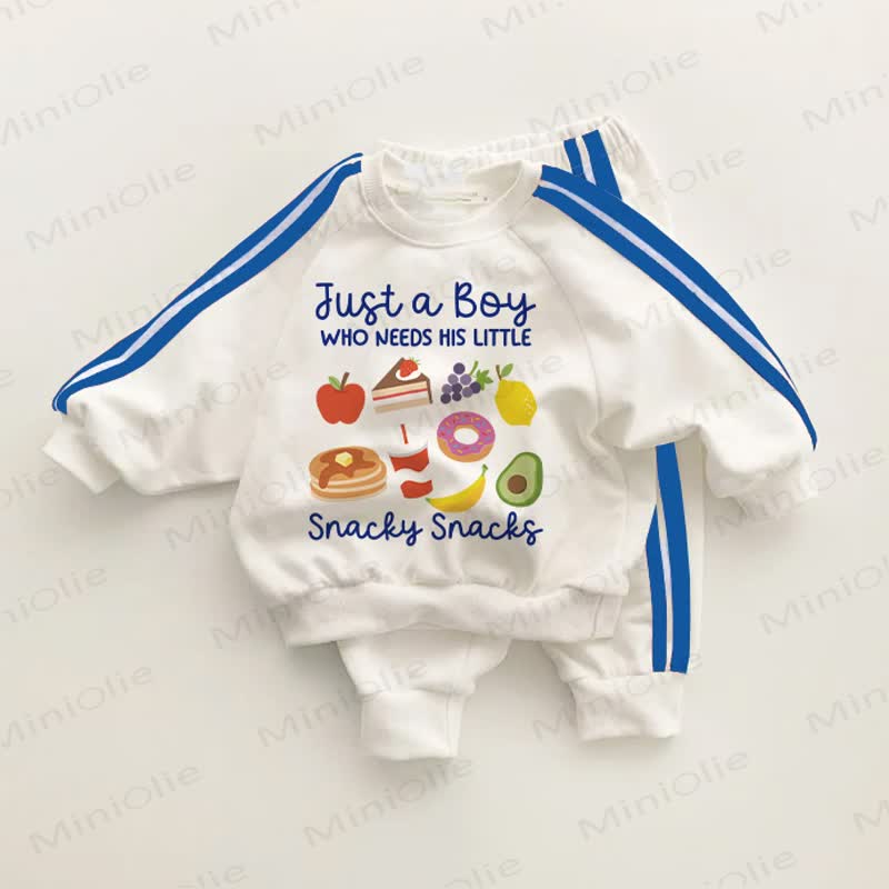 JUST A BOY WHO NEED S HIS LITTLE SNACKY SNAKS Baby Blue Striped 2-piece Set - White&Blue - 3-5T - image 1